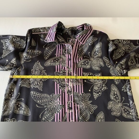 Johnny Was Womens Patsie Button-Up Silk Shirt Size Medium Black White - Picture 6 of 11